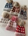 Festive Buffalo Check Pom Pom Beanie Hat