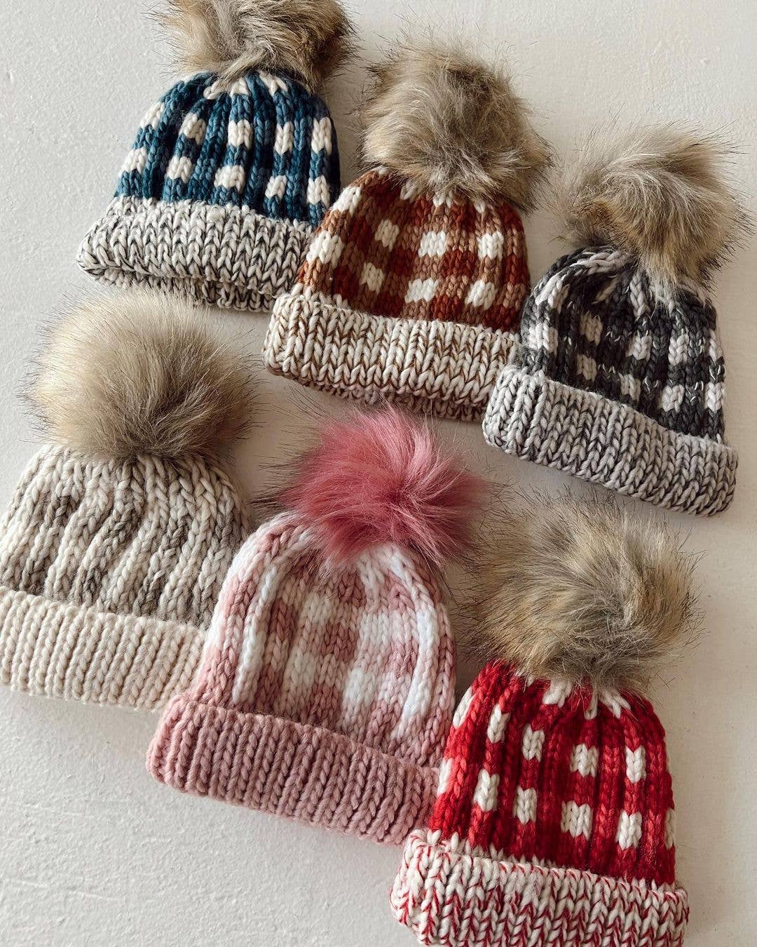 Festive Buffalo Check Pom Pom Beanie Hat