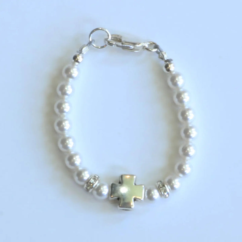Pearls & Silver Cross Child Bracelet (1-4Y)
