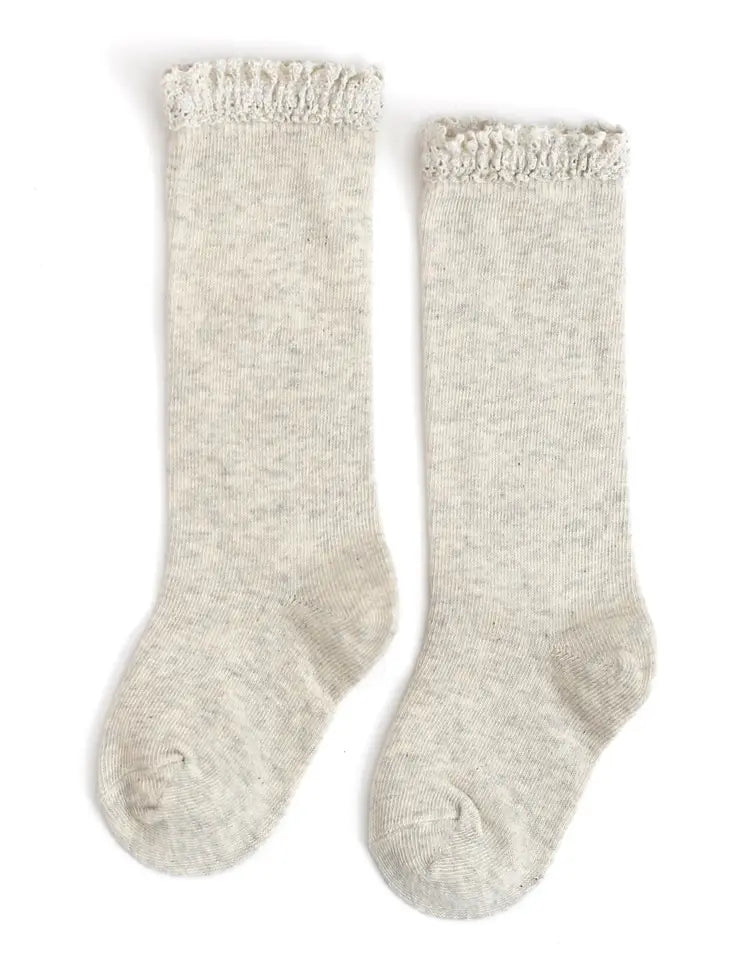 Heathered Ivory Lace Top Knee High Socks