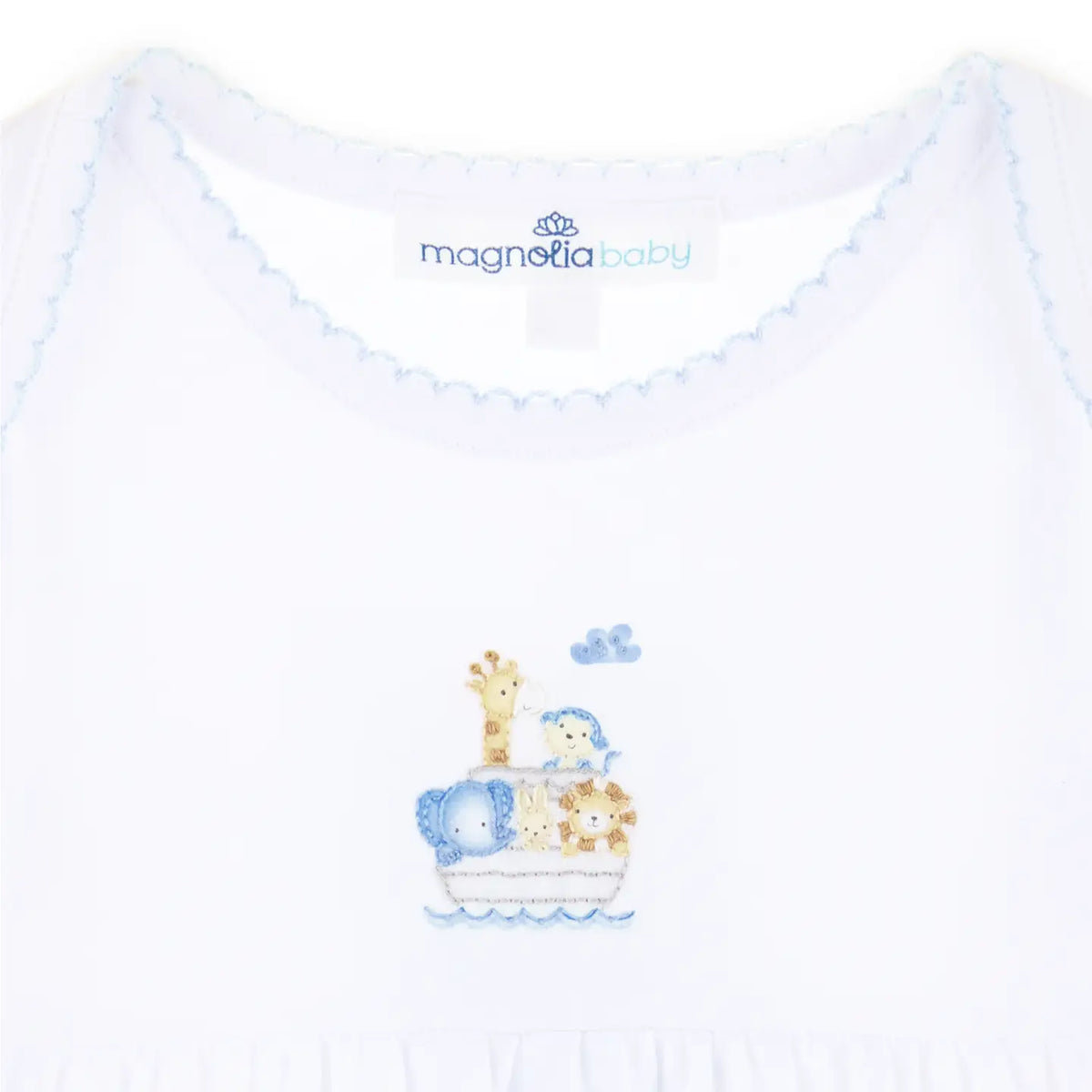 Noah's Ark Hand-Embroidered Gathered Gown - Blue
