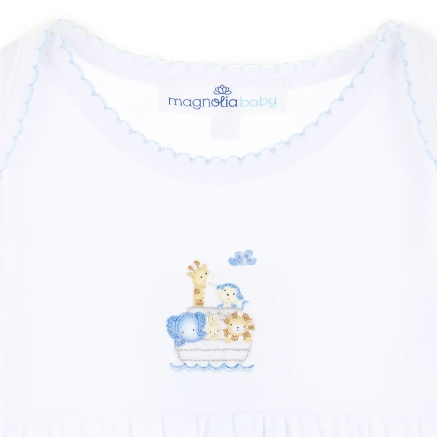 Noah's Ark Hand-Embroidered Gathered Gown - Blue