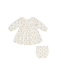 long sleeve ruffle v dress - rose fleur