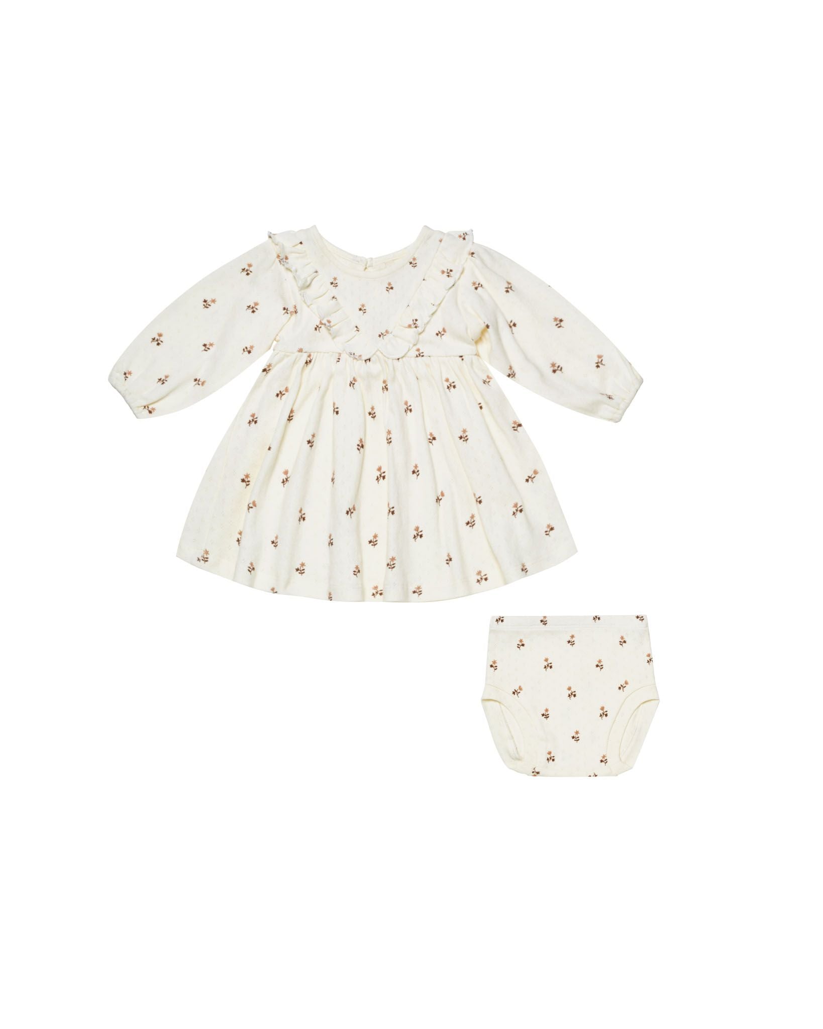 long sleeve ruffle v dress - rose fleur