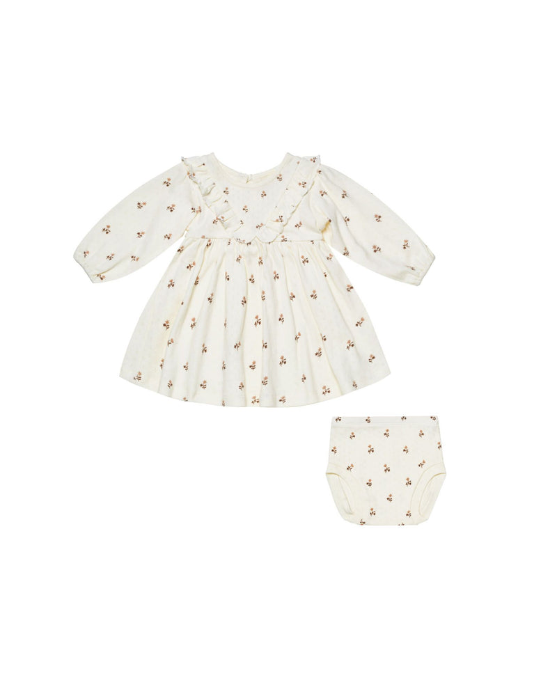 long sleeve ruffle v dress - rose fleur
