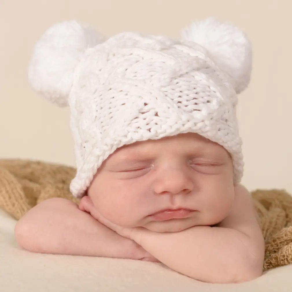 Newborn Pom Pom Beanie | White