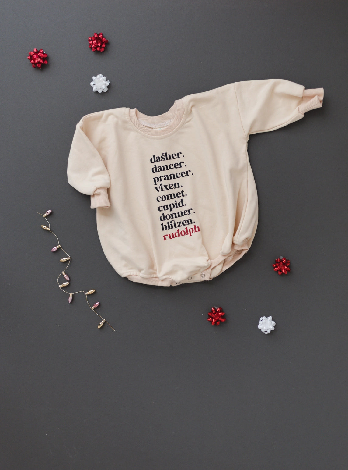 Reindeer Names Oversized Sweatshirt Romper