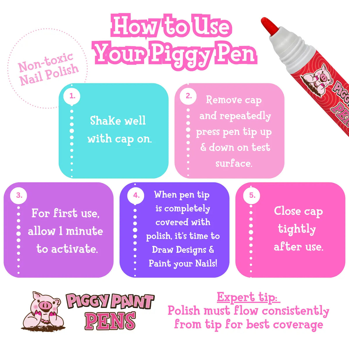 Razzle Red Piggy Paint Pen Non-Toxic Nail Polish