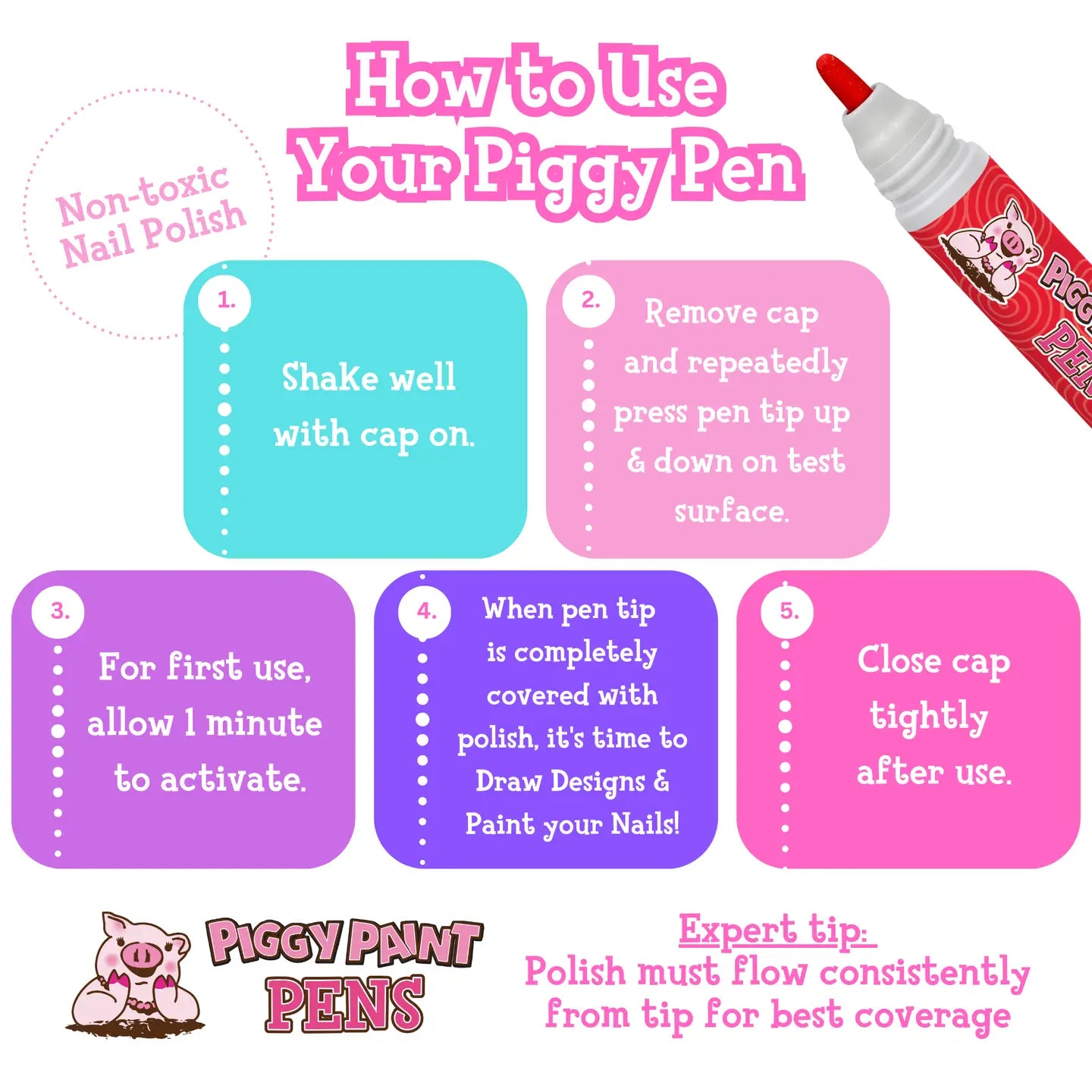 Razzle Red Piggy Paint Pen Non-Toxic Nail Polish