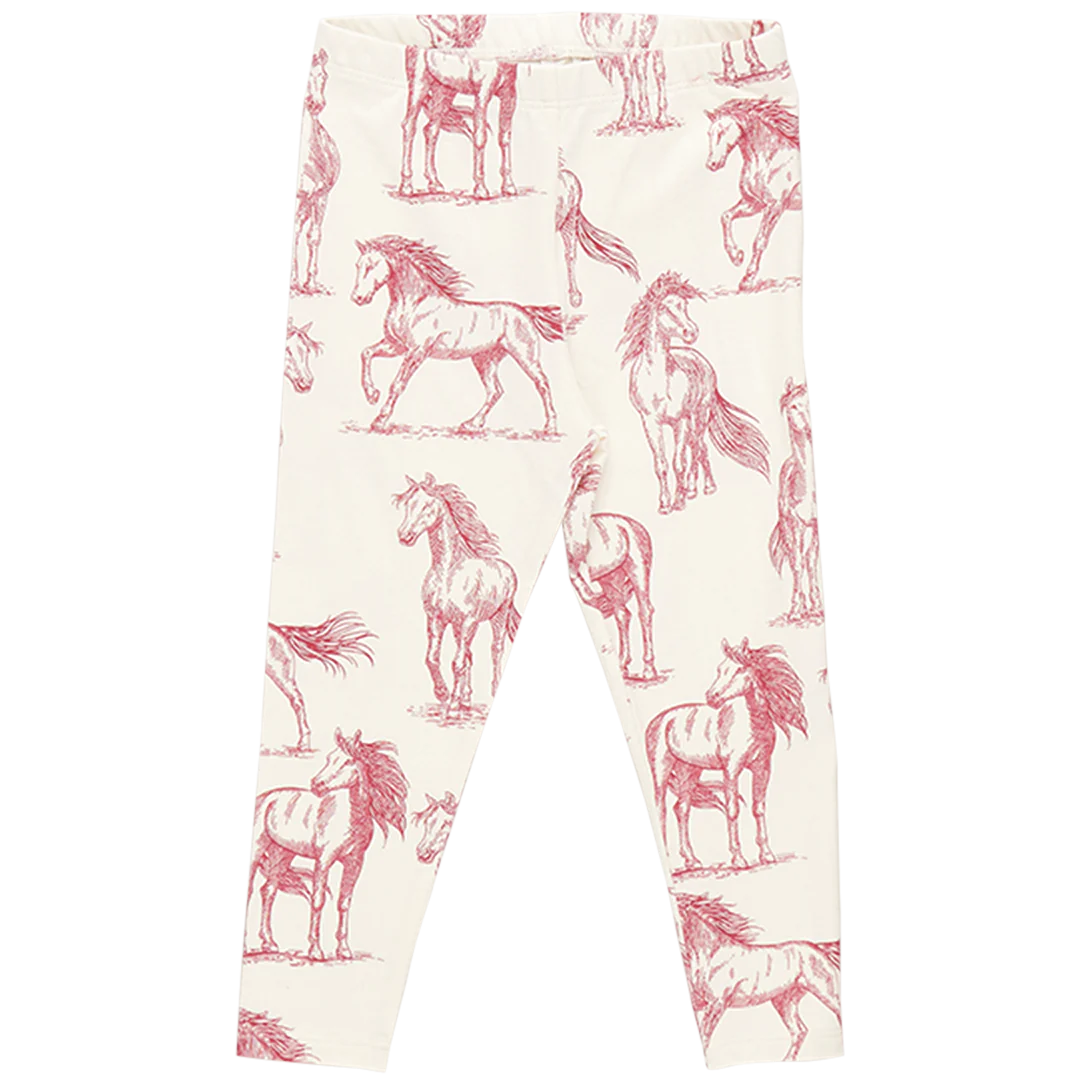 Girls Organic Legging - Vintage Rose Horses