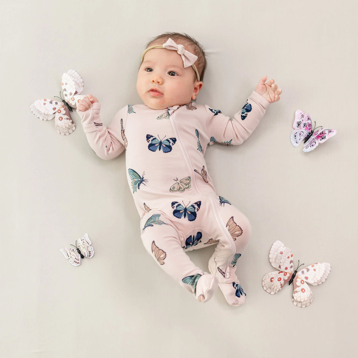 Zippered Footie || Blush Butterfly
