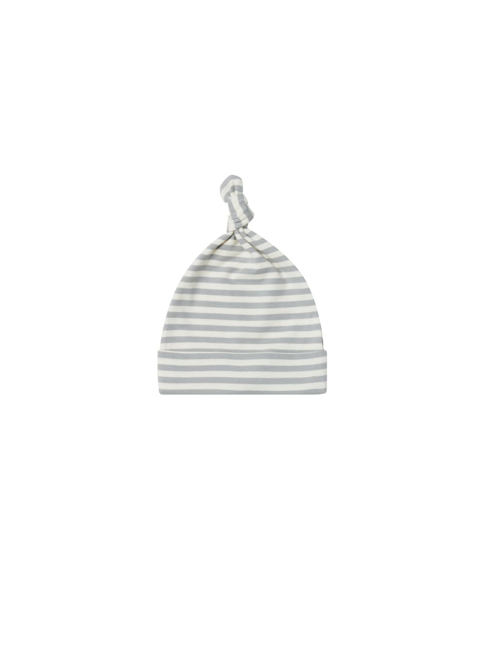 knotted baby hat - dusty blue stripe