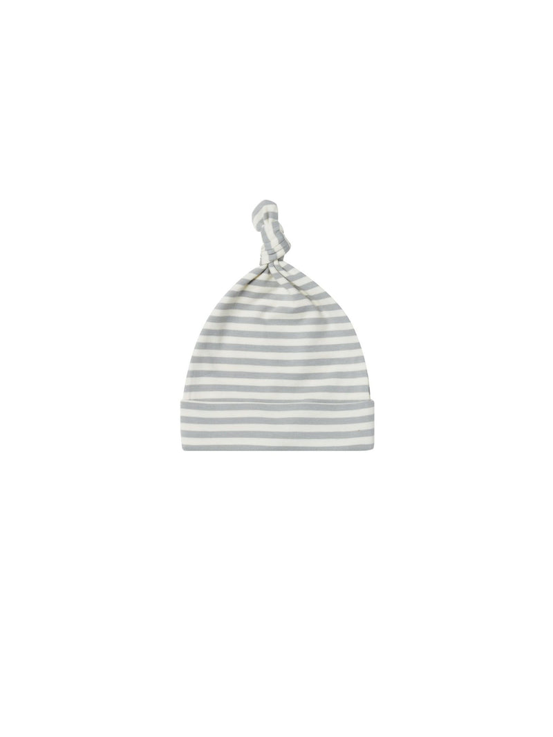 knotted baby hat - dusty blue stripe