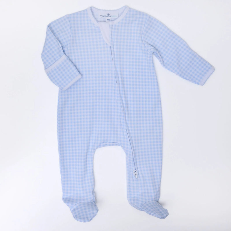 Mini Checks Zip Footie | Light Blue