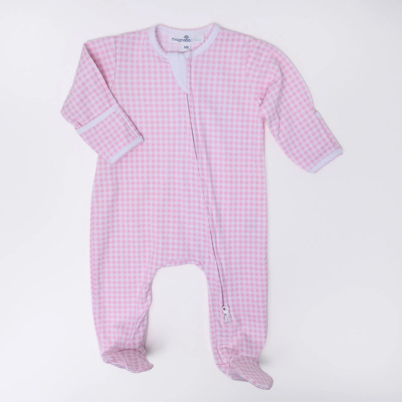 Mini Checks Zip Footie | Pink