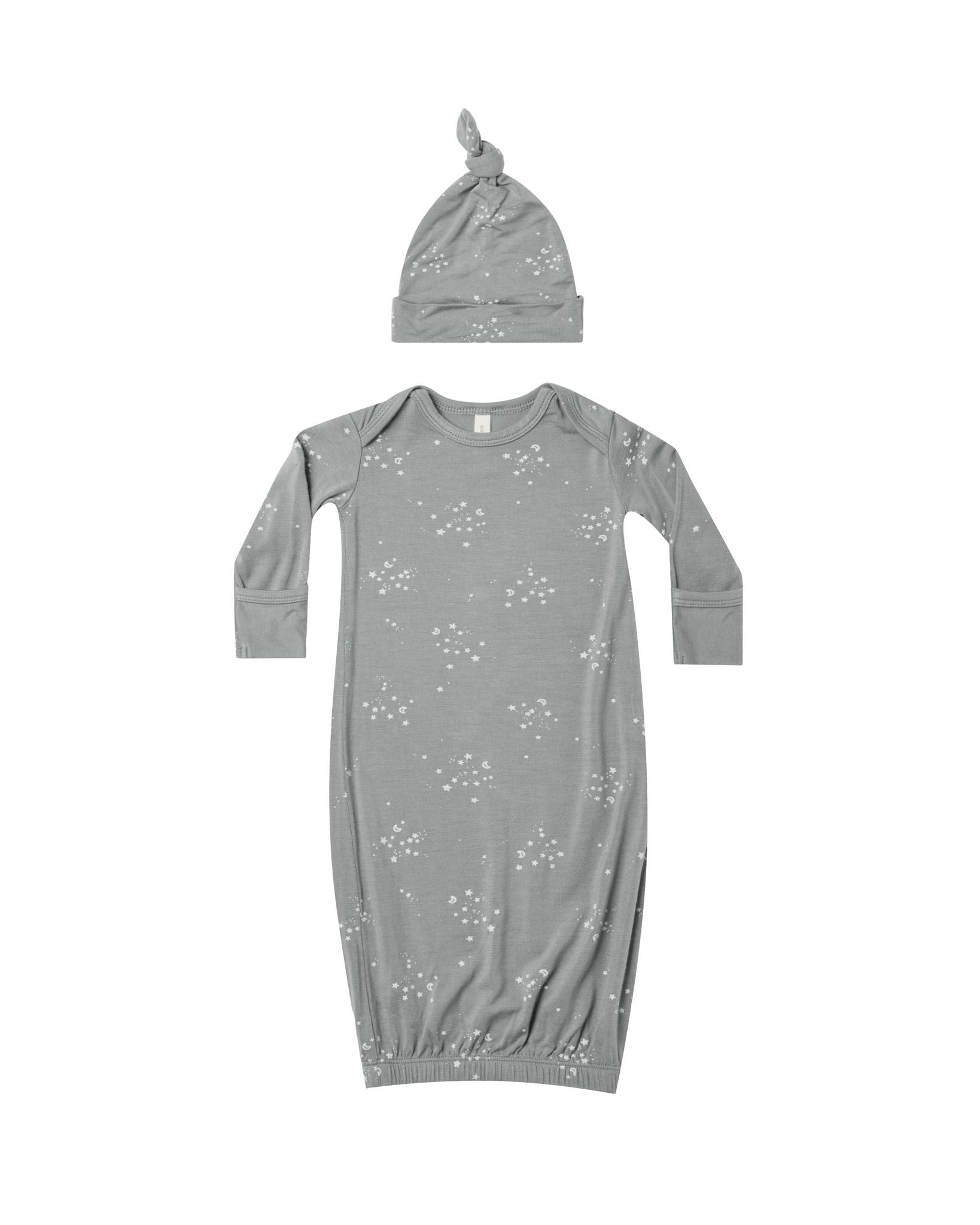bamboo baby gown + hat - twinkle