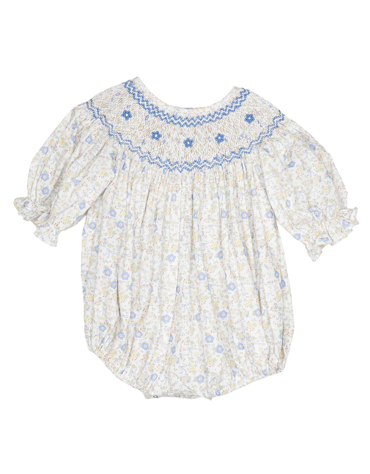 Ashley Blue/Yellow Floral Smocked Bubble