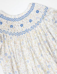 Ashley Blue/Yellow Floral Smocked Bubble