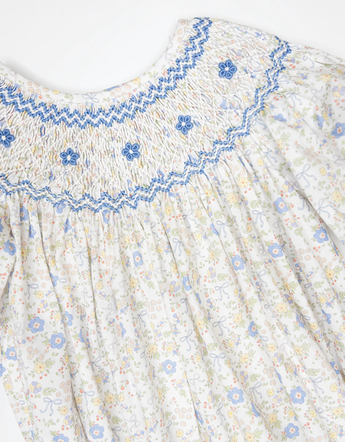 Ashley Blue/Yellow Floral Smocked Bubble