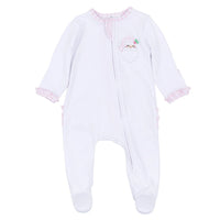 Sweet St Nick Applique Ruffle Zip Footie - Pink