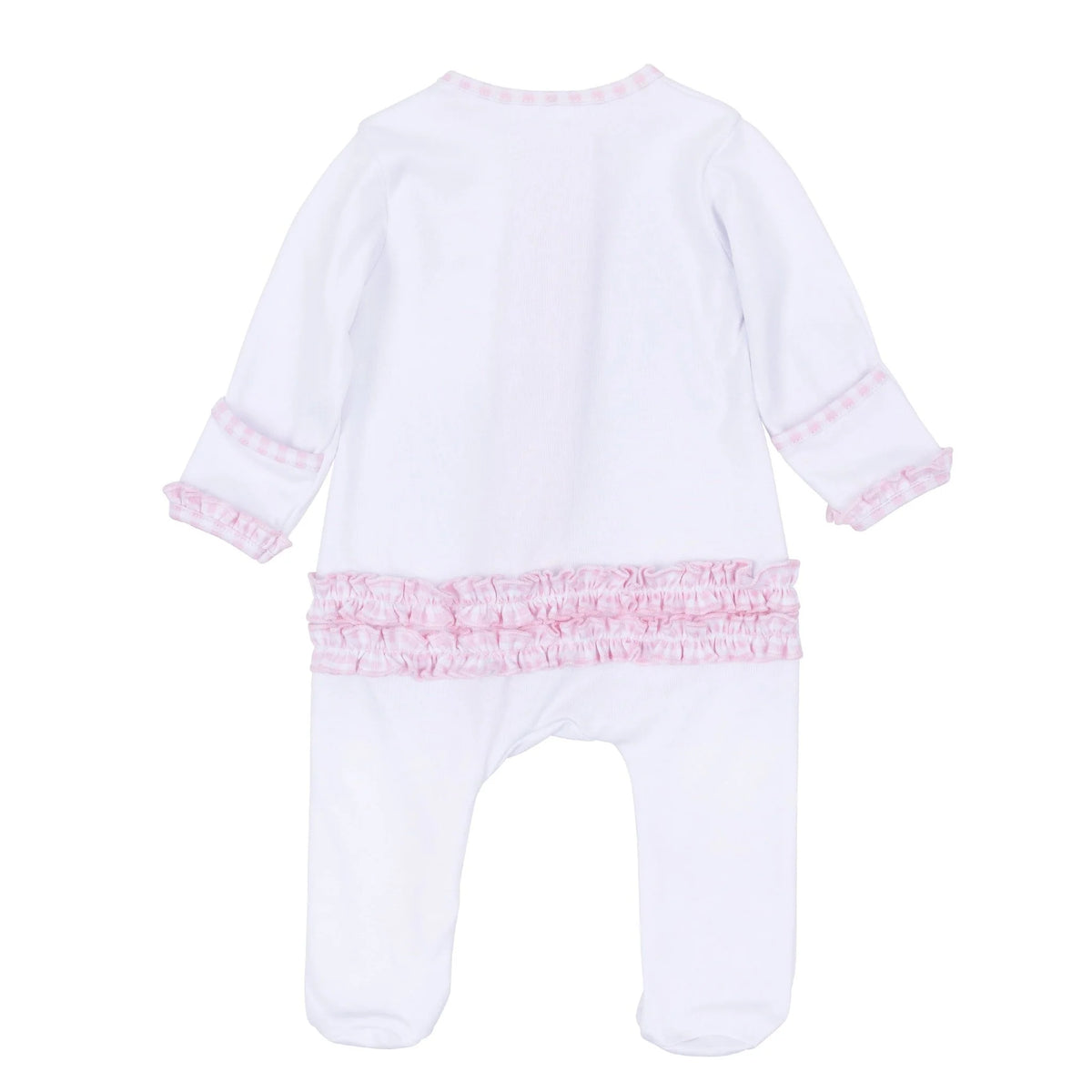 Sweet St Nick Applique Ruffle Zip Footie - Pink