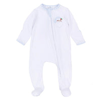 Sweet St Nick Applique Zip Footie - Blue