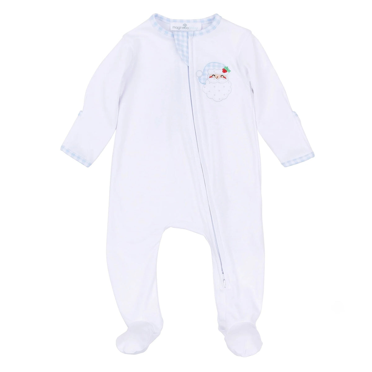 Sweet St Nick Applique Zip Footie - Blue