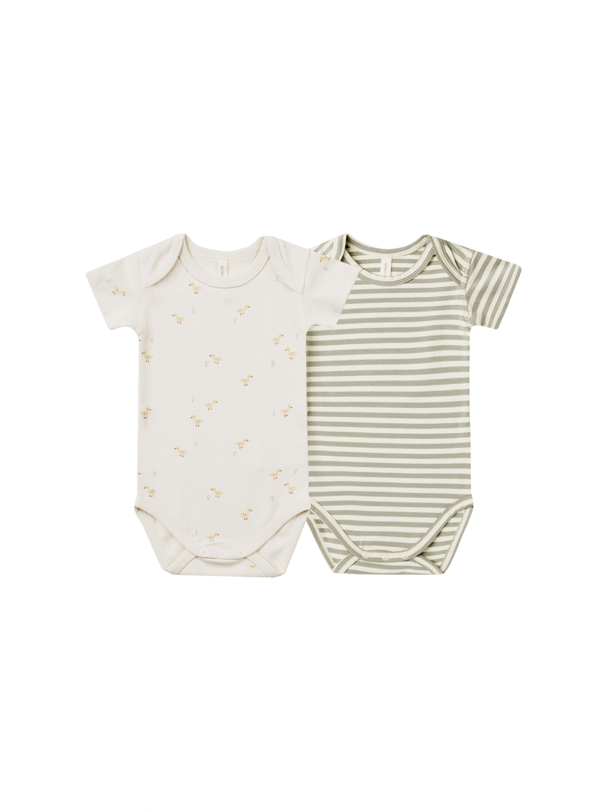 Short Sleeve Bodysuit, 2 Pack | Ducks, Sage Stripe