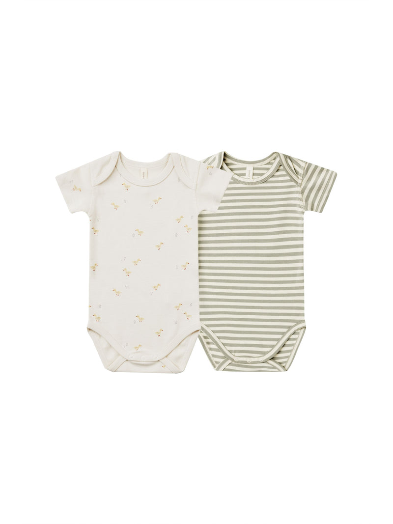 Short Sleeve Bodysuit, 2 Pack | Ducks, Sage Stripe