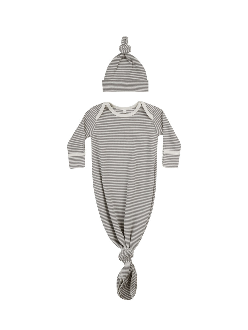 Knotted Baby Gown + Hat Set | Lagoon Micro Stripe