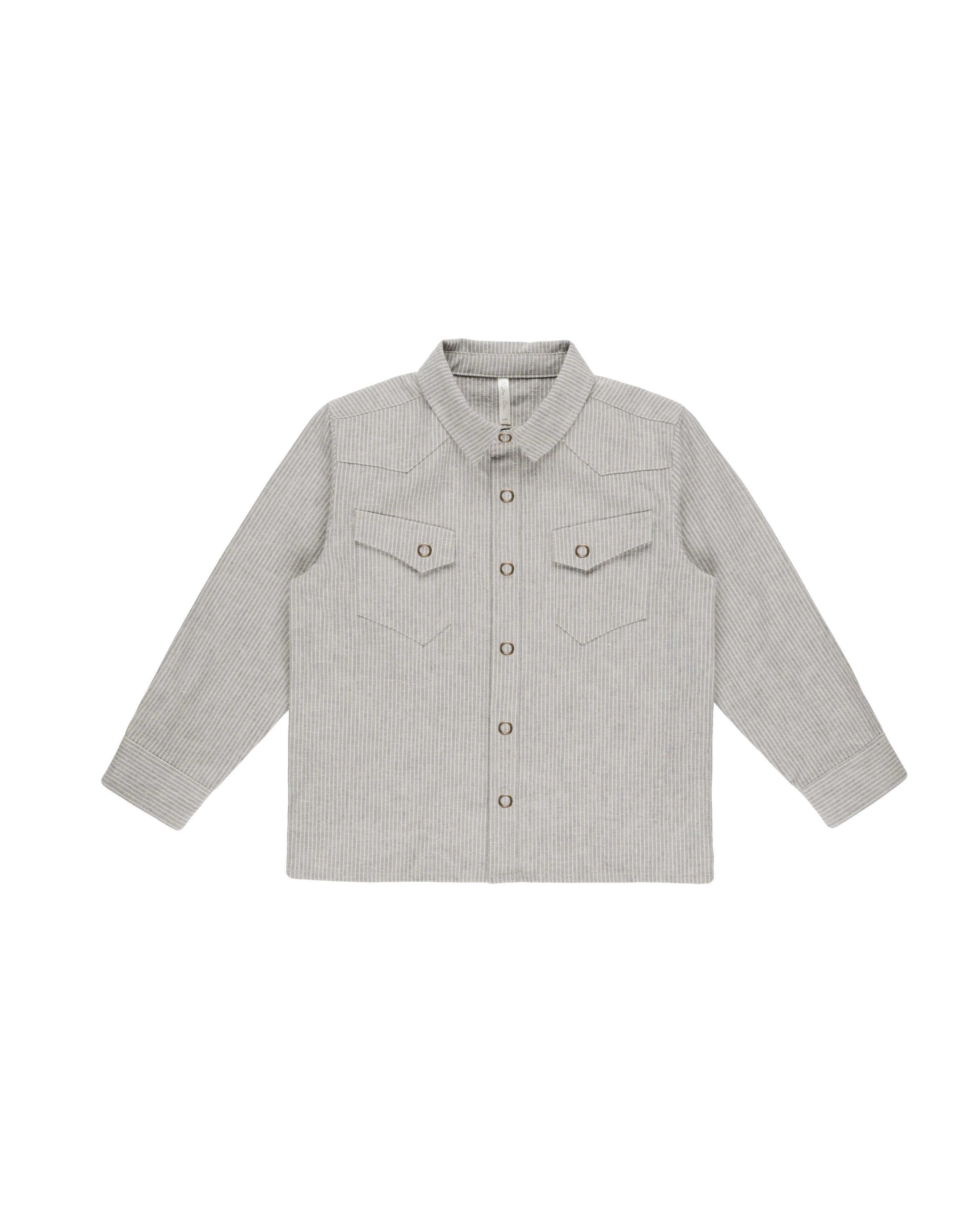 Long Sleeve Western Shirt || Blue Micro Stripe