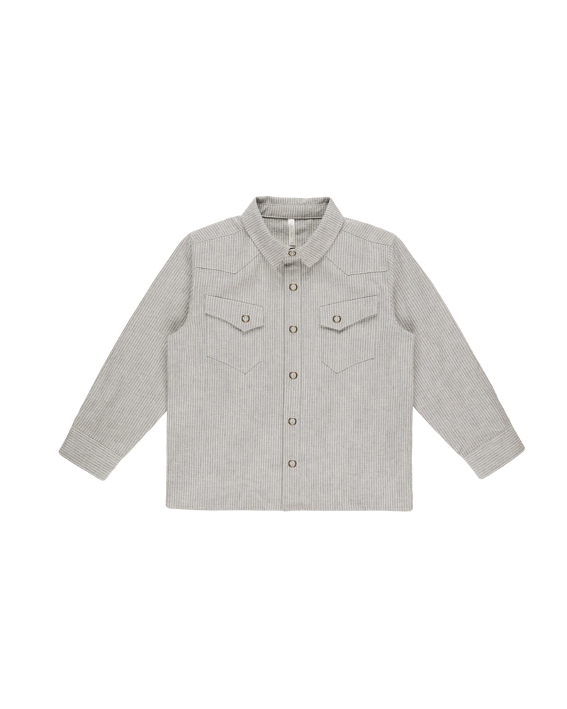 Long Sleeve Western Shirt || Blue Micro Stripe