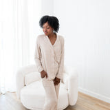 Long-Sleeved Women's Pajama Set in Bisque with Cloud Trim
