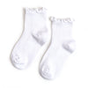 Ribbed Lettuce Trim Midi Socks - White