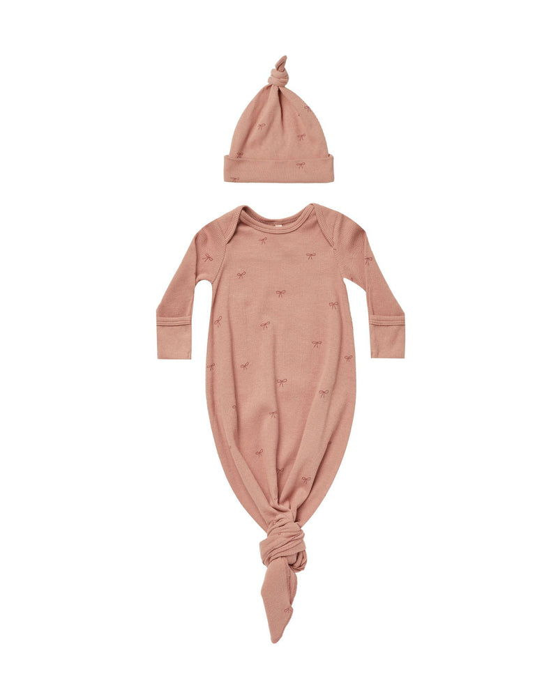 knotted baby gown + hat - bows