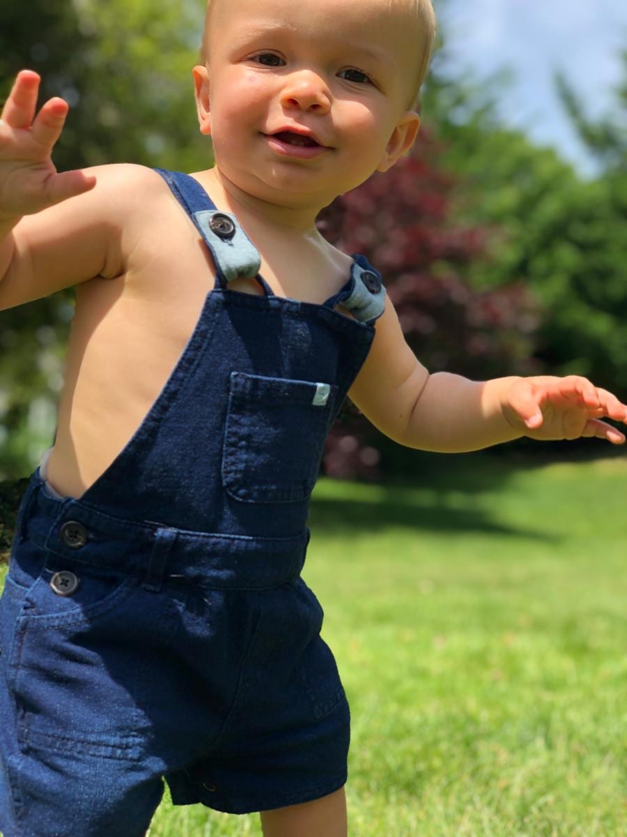 Jonty Denim Effect Shortie Overalls - Navy