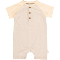 Raglan Block Henley Romper | Beige & Peach