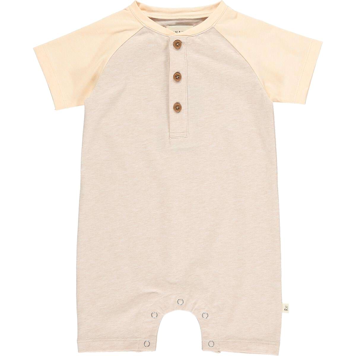 Raglan Block Henley Romper | Beige & Peach
