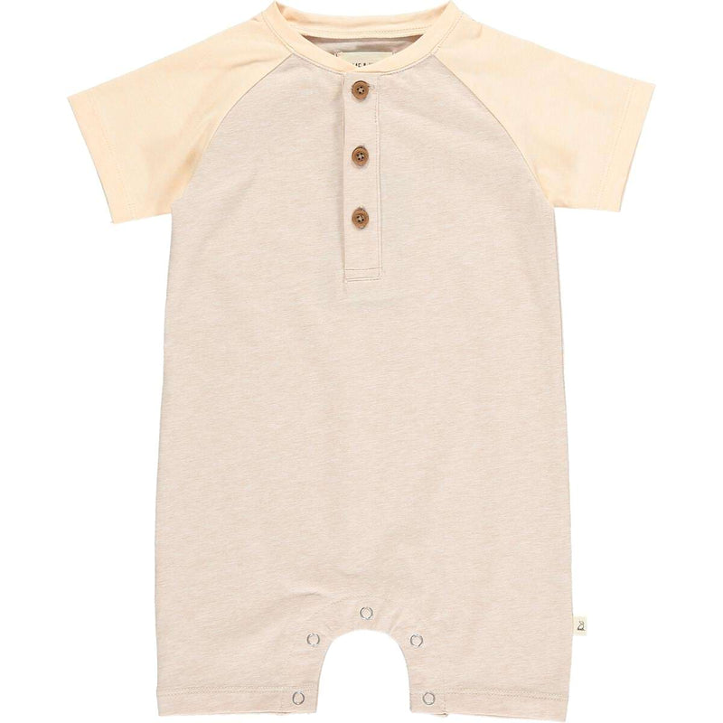 Raglan Block Henley Romper | Beige & Peach