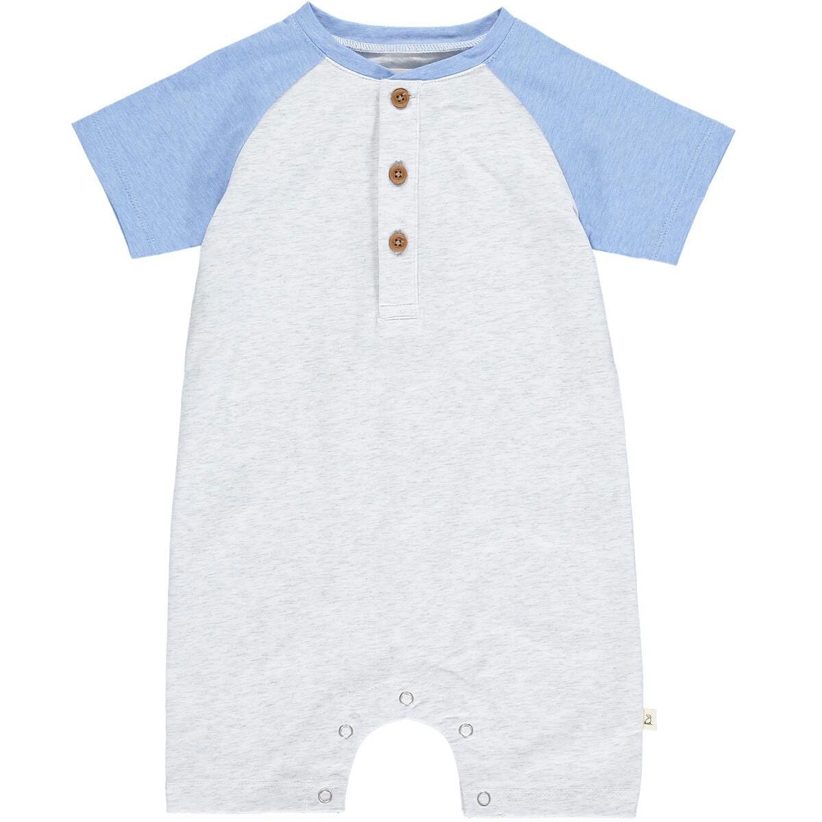 Afloat Block Henley Romper | Grey & Navy