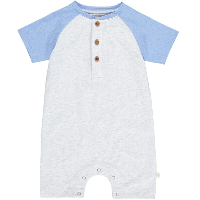 Afloat Block Henley Romper | Grey & Navy