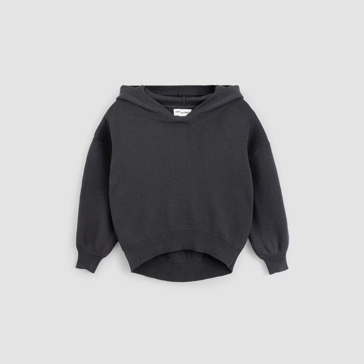 Grey Knit Hooded Girls' Sweater