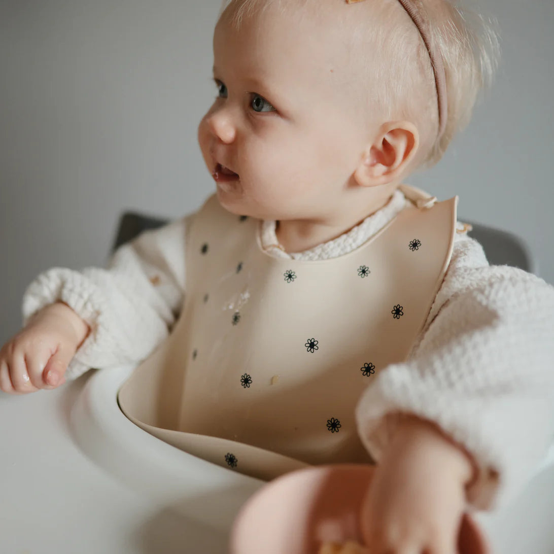 Silicone Baby Bib | Black Daisy