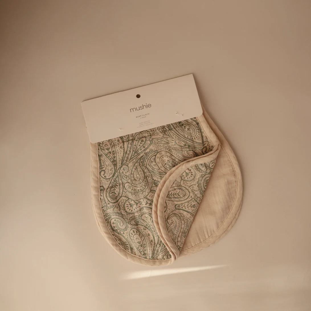 Muslin Burp Cloth 2-pack | Green Paisley/Fog