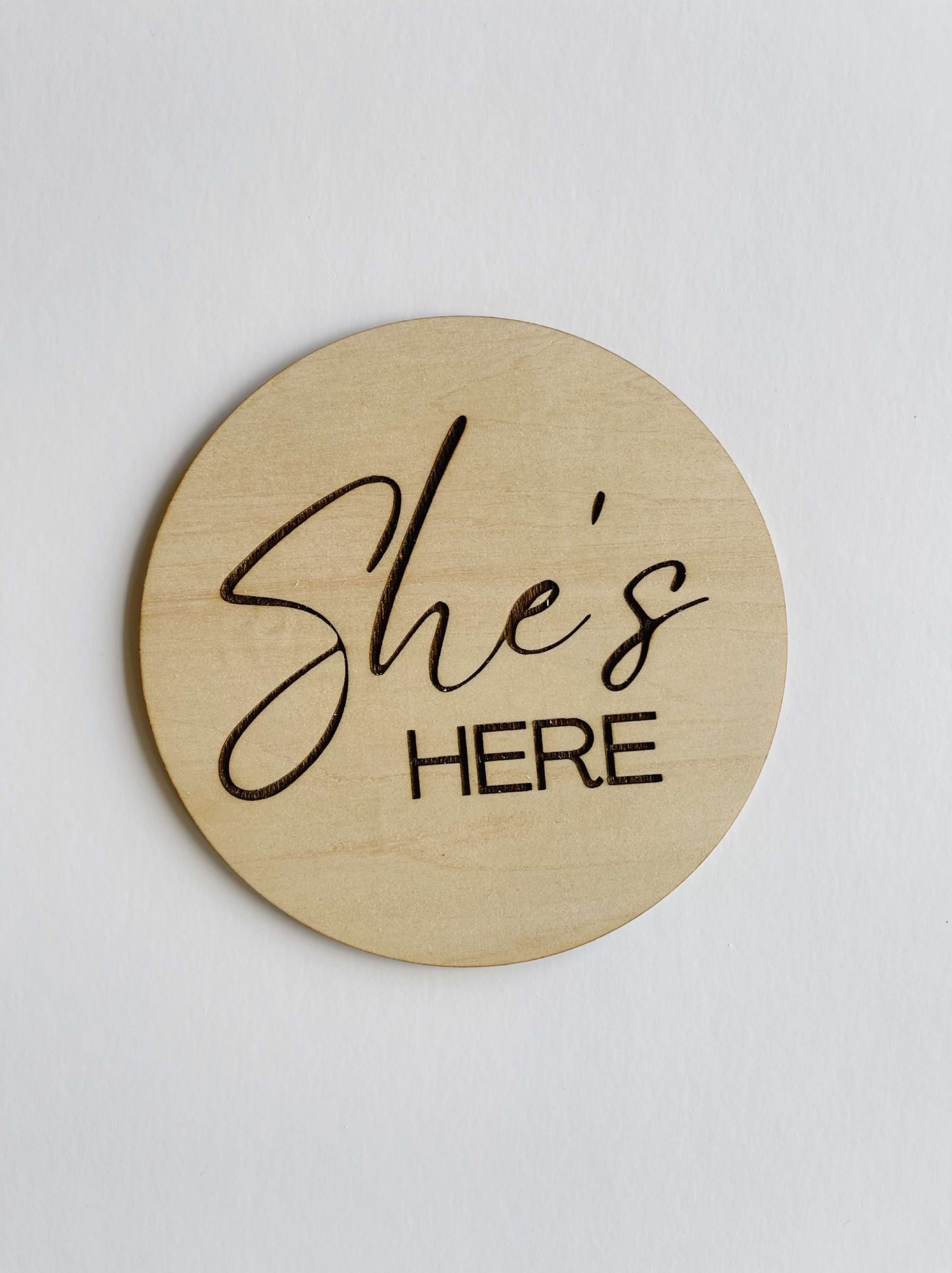She's Here Baby Announcement Disc