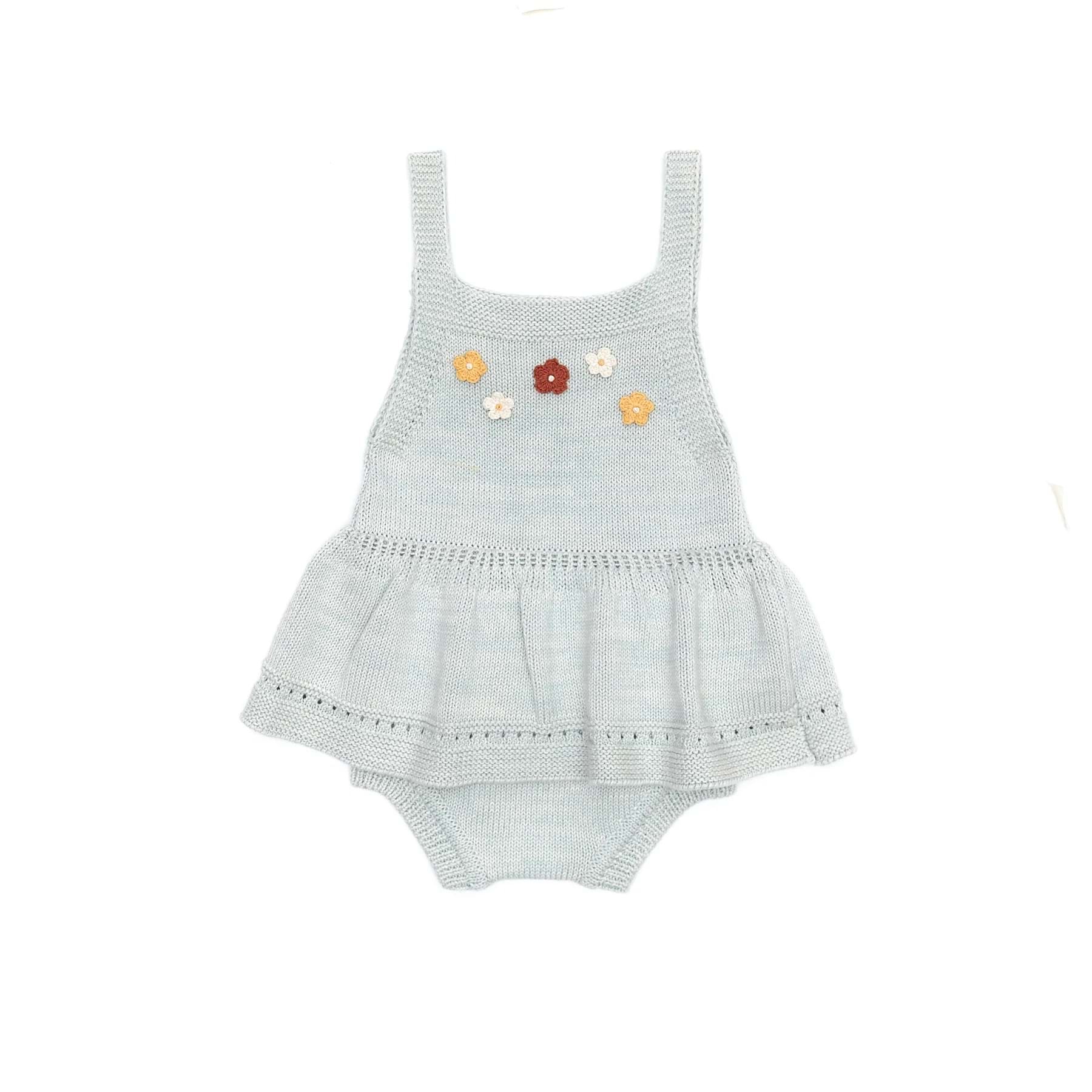 Flower Romper | Light Blue Marl