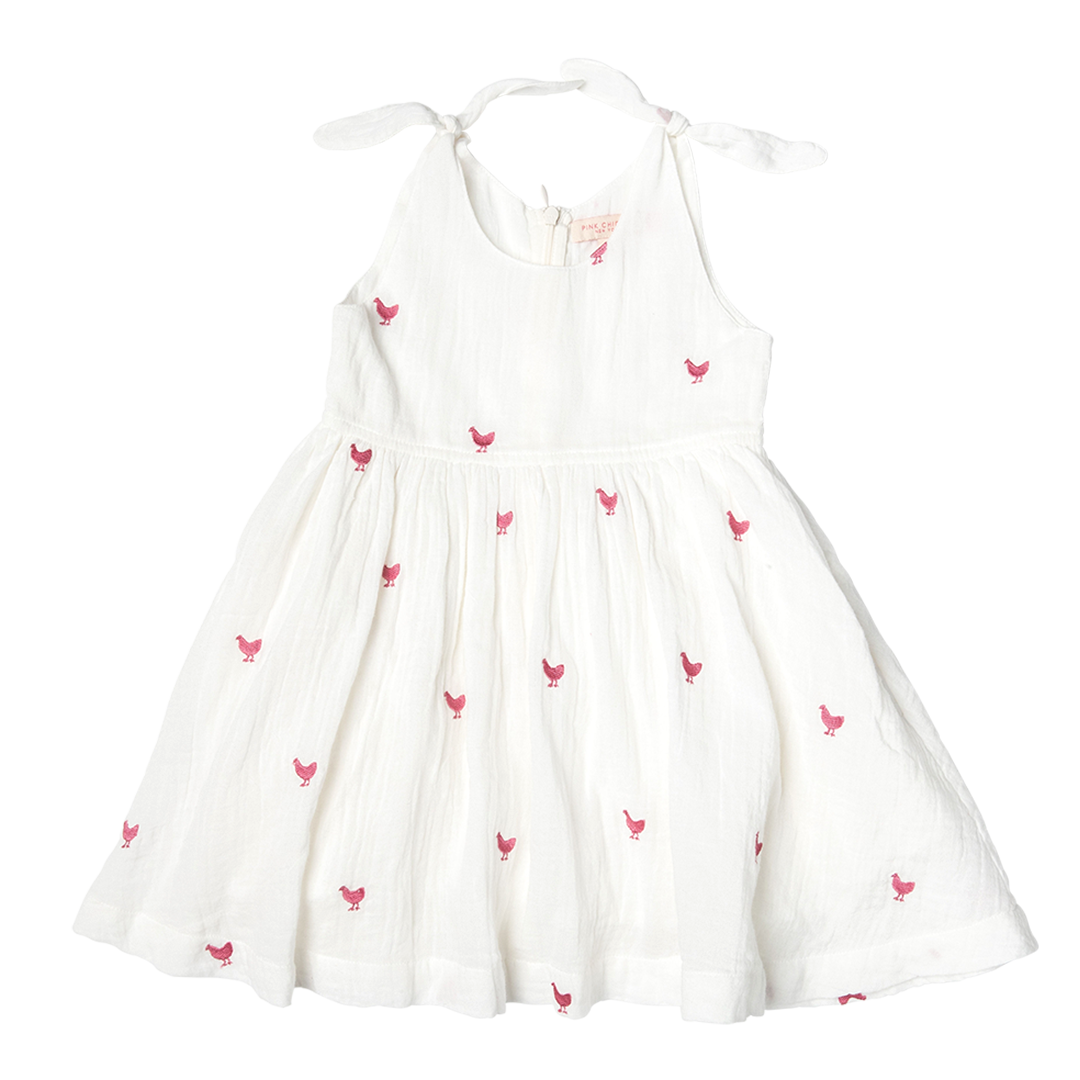Girls Taylor Dress - Pink Chickens