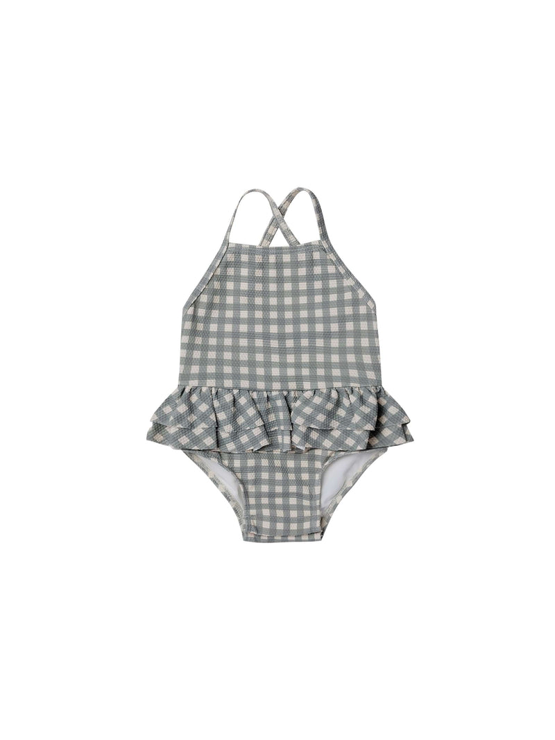 Ruffled One-Piece Swimsuit | Sea Green Gingham