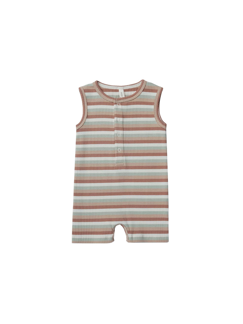 Ribbed Henley Romper | Summer Stripe