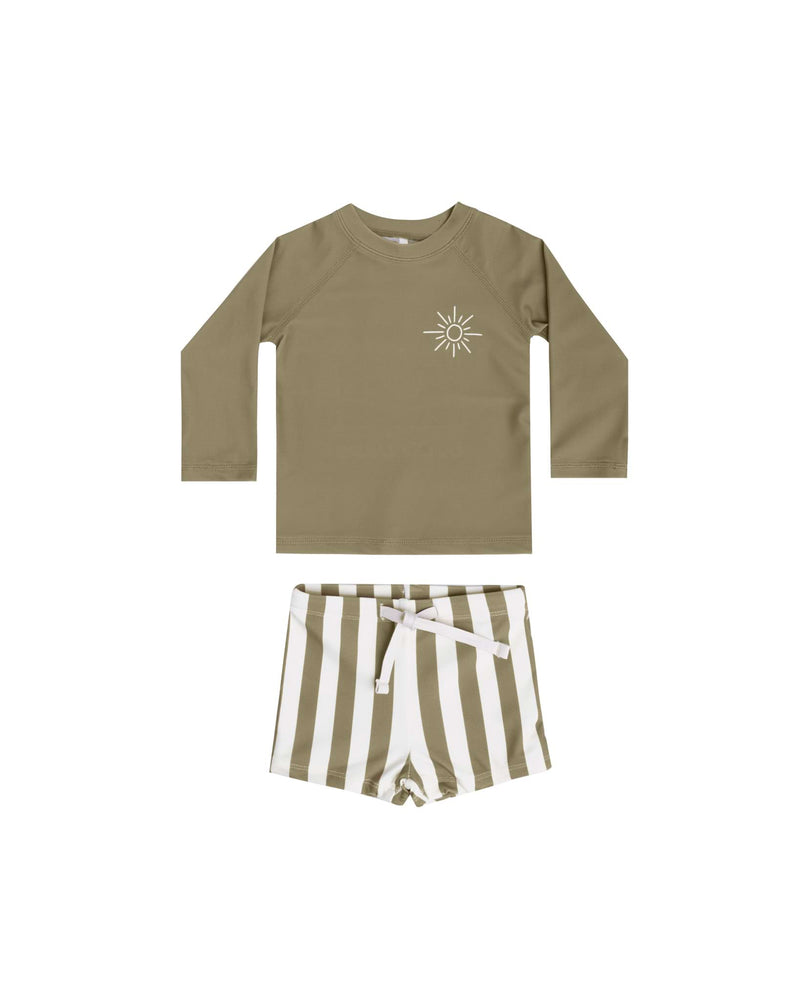 Rash guard Boy Set | Olive Stripe